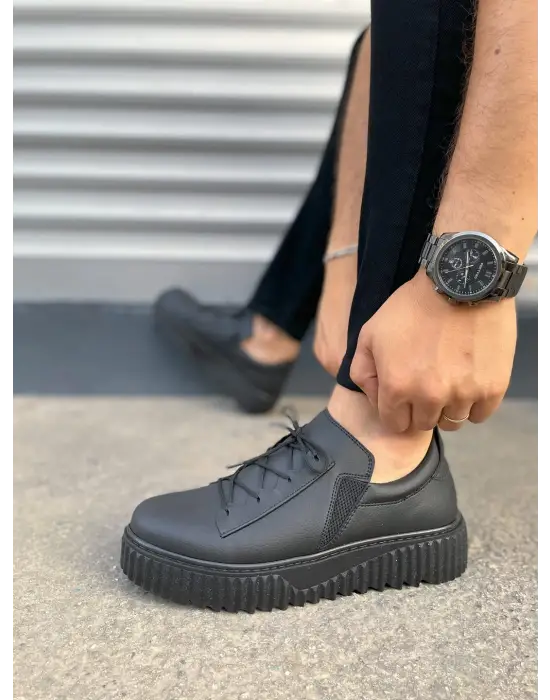 Tb502 Bold Bağcıklı Cilt Erkek Günlük Sneaker Ayakkabı Cst - Siyah