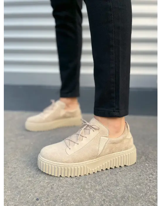 Tb502 Bold Bağcıklı Süet Erkek Günlük Sneaker Ayakkabı Skt - Krem