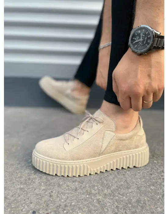 Tb502 Bold Bağcıklı Süet Erkek Günlük Sneaker Ayakkabı Skt - Krem
