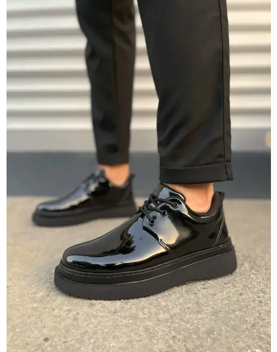 Tbx03 Luxor Bağcıklı Rugan Erkek Günlük Spor Klasik Ayakkabı Rst - Siyah