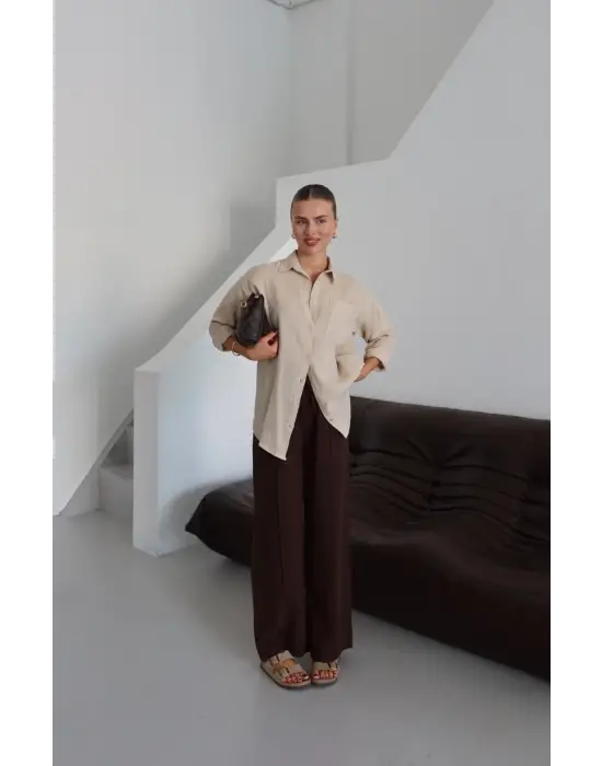 Tek Cepli Müslin Gömlek Bej Pt