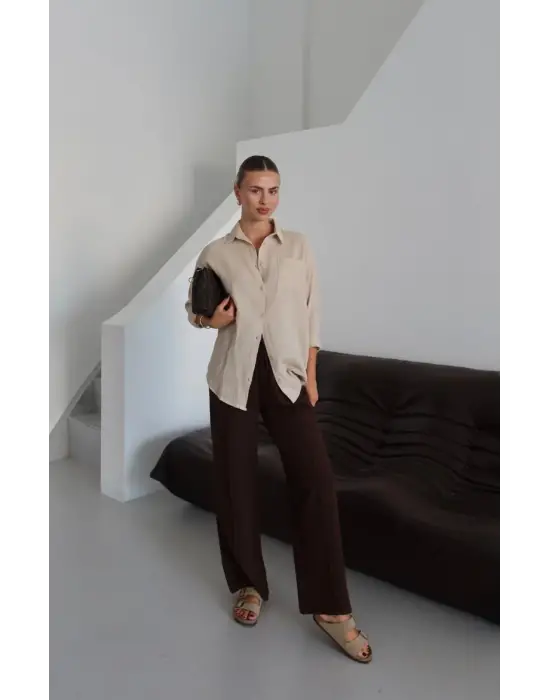 Tek Cepli Müslin Gömlek Bej Pt