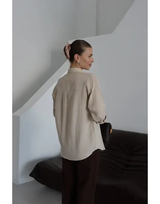 Tek Cepli Müslin Gömlek Bej Pt