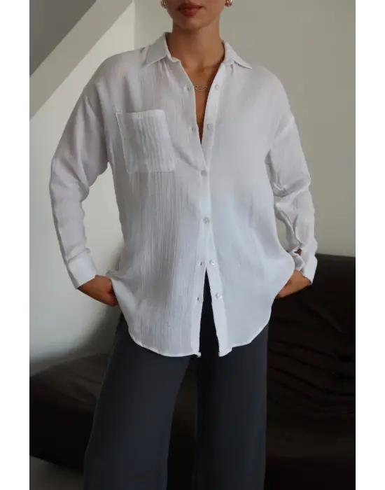 Tek Cepli Müslin Gömlek Beyaz Pt