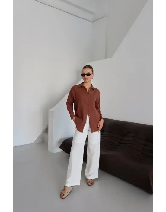 Tek Cepli Müslin Gömlek Kahve Pt