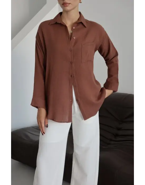 Tek Cepli Müslin Gömlek Kahve Pt