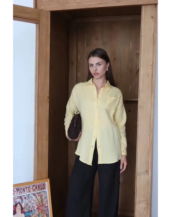 Tek Cepli Müslin Gömlek Sarı