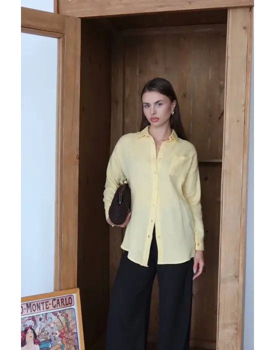Tek Cepli Müslin Gömlek Sarı