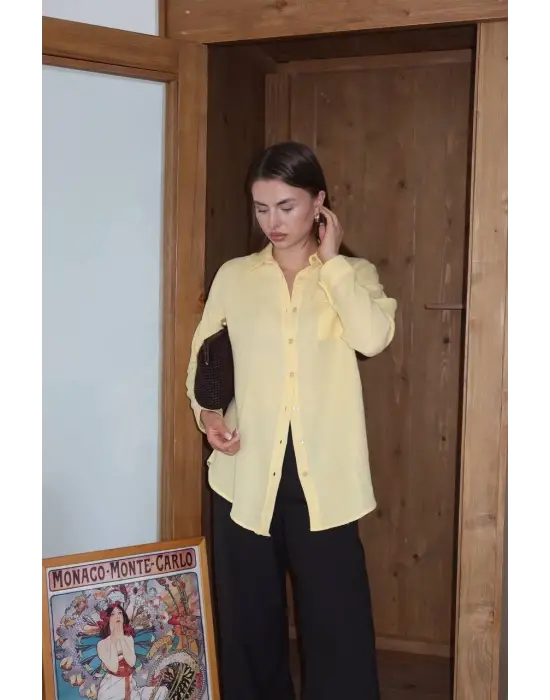 Tek Cepli Müslin Gömlek Sarı