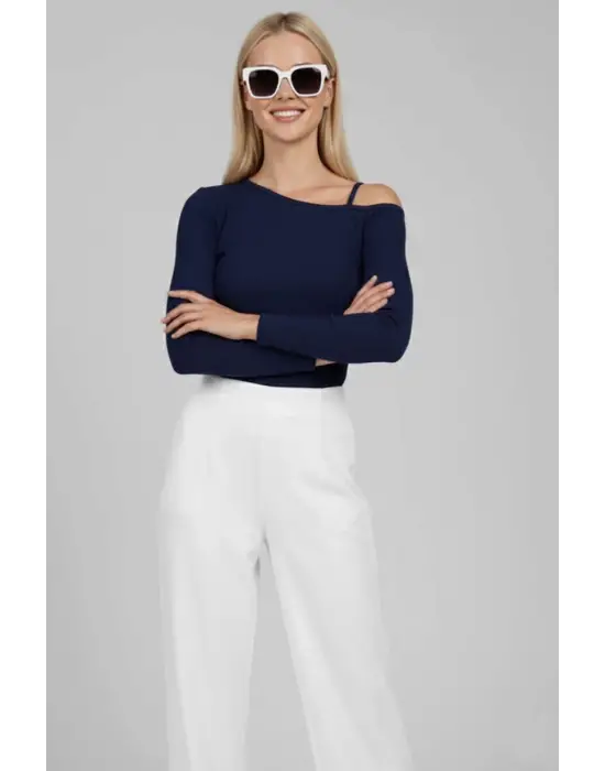 Tek Omuz İpli Bluz Lacivert T4328