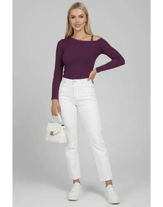 Tek Omuz İpli Bluz Mürdüm T4328