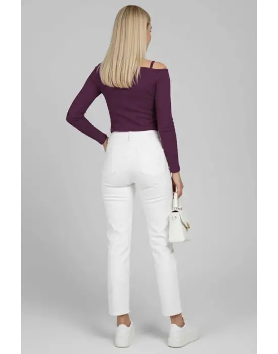 Tek Omuz İpli Bluz Mürdüm T4328