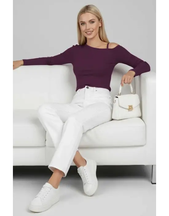 Tek Omuz İpli Bluz Mürdüm T4328