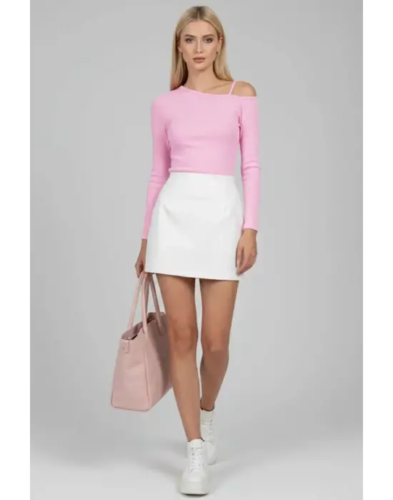 Tek Omuz İpli Bluz Pembe T4328