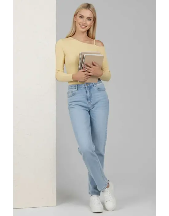 Tek Omuz İpli Bluz Sarı T4328