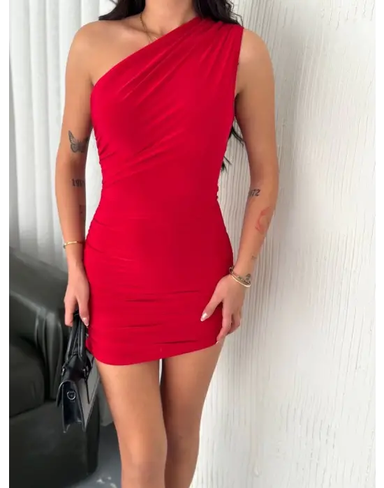 Tek Omuz Mini Elbise