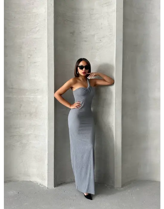 Tek Omuz Pliseli Elbise