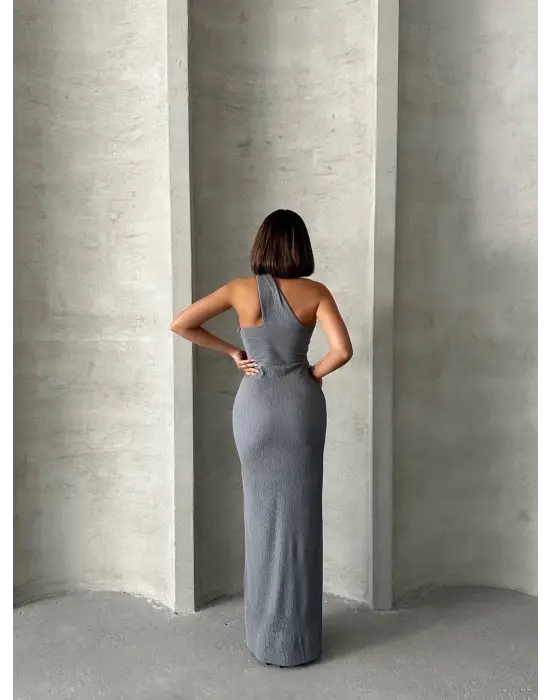 Tek Omuz Pliseli Elbise