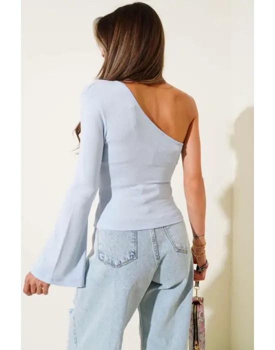 Tek Omuzlu Basic Bluz Mavi T4275