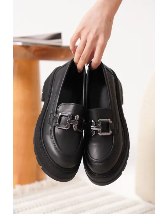 Terry Cilt Siyah Kadın Loafer