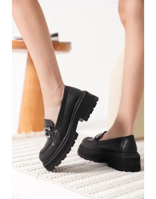Terry Cilt Siyah Kadın Loafer