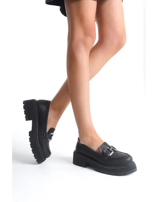 Terry Cilt Siyah Kadın Loafer