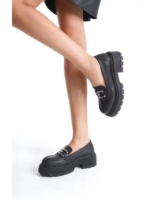 Terry Cilt Siyah Kadın Loafer