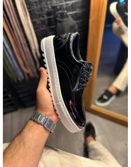 Terzi Bey Günlük Ayakkabı T12 Siyah Rugan (beyaz Taban)