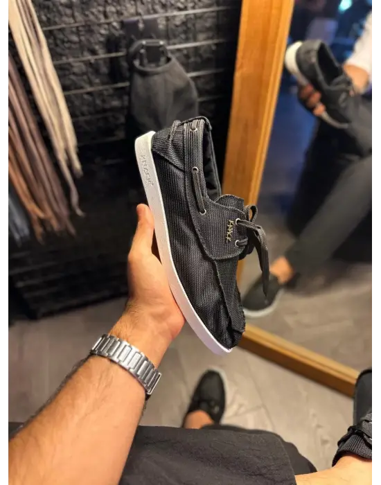 Terzi Bey Mevsimlik Keten Ayakkabı 008 Siyah (beyaz Taban)