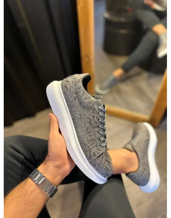 Terzi Bey Yüksek Taban Harf Desenli Günlük Ayakkabı 047 Gri