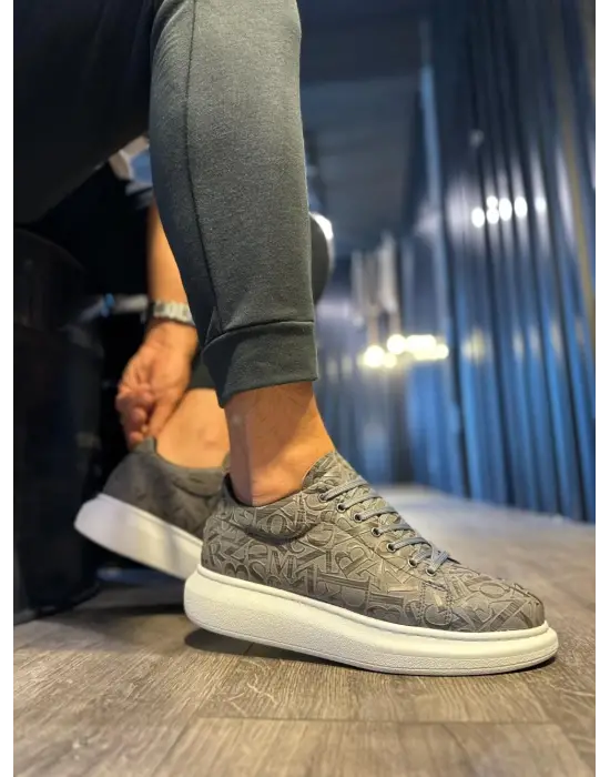 Terzi Bey Yüksek Taban Harf Desenli Günlük Ayakkabı 047 Gri