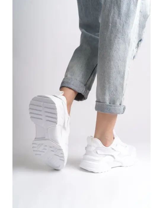 Tokyo Bağcıklı Ortopedik Taban Triko Detaylı Kadın Spor Ayakkabı  Bt - Beyaz