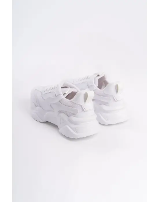 Tokyo Bağcıklı Ortopedik Taban Triko Detaylı Kadın Spor Ayakkabı  Bt - Beyaz