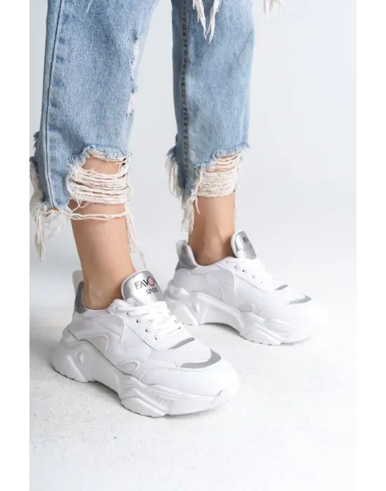 Tokyo Bağcıklı Ortopedik Taban Triko Detaylı Kadın Spor Ayakkabı  Bt - Beyaz/gri