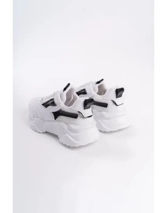 Tokyo Bağcıklı Ortopedik Taban Triko Detaylı Kadın Spor Ayakkabı  Bt - Beyaz/siyah