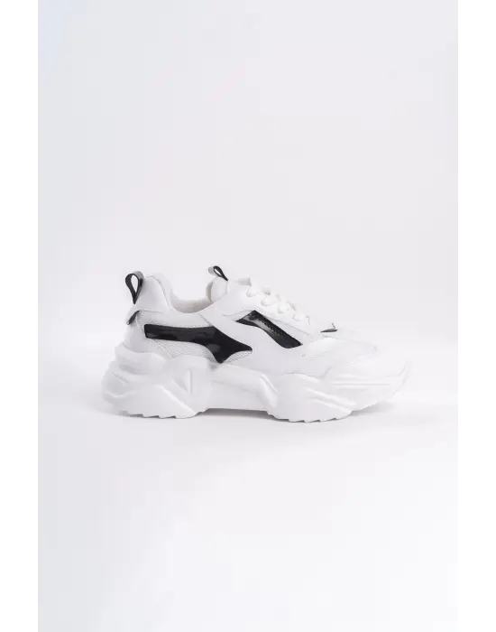 Tokyo Bağcıklı Ortopedik Taban Triko Detaylı Kadın Spor Ayakkabı  Bt - Beyaz/siyah