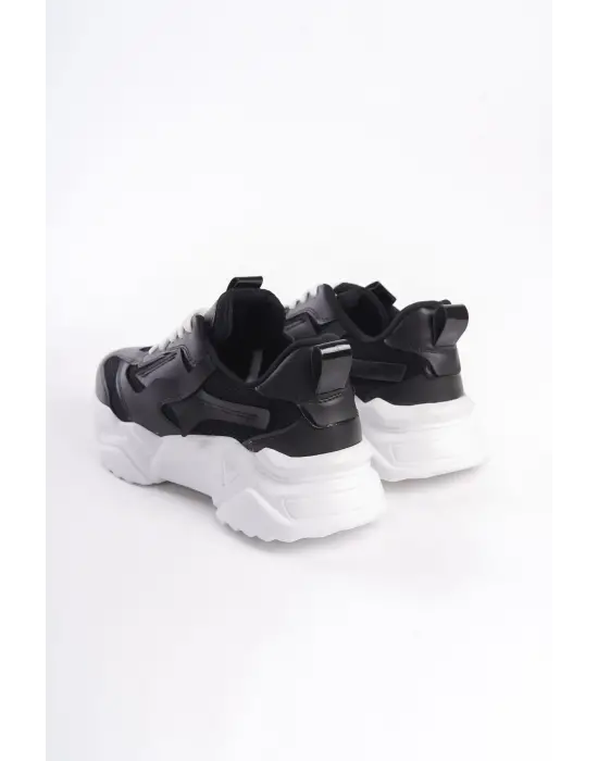 Tokyo Bağcıklı Ortopedik Taban Triko Detaylı Kadın Spor Ayakkabı  Bt - Siyah