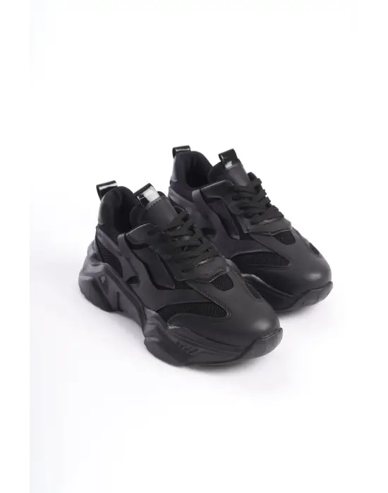 Tokyo Bağcıklı Ortopedik Taban Triko Detaylı Kadın Spor Ayakkabı - St Siyah