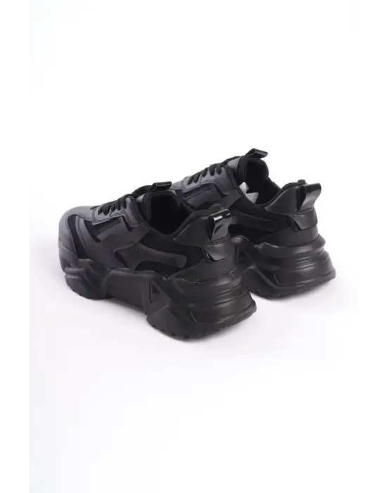 Tokyo Bağcıklı Ortopedik Taban Triko Detaylı Kadın Spor Ayakkabı - St Siyah