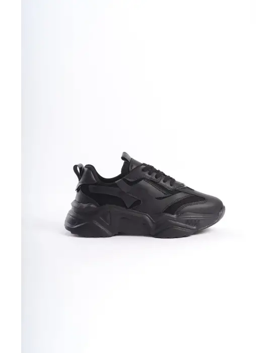 Tokyo Bağcıklı Ortopedik Taban Triko Detaylı Kadın Spor Ayakkabı - St Siyah