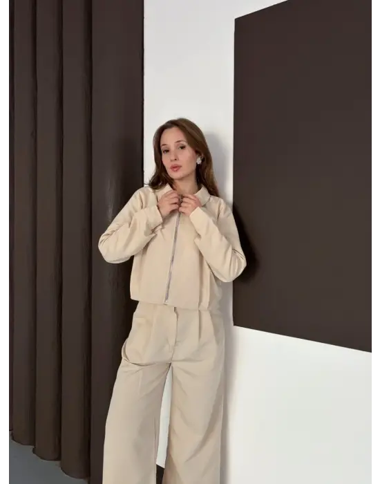 Trenç Takım Alt Üst Bej Ons