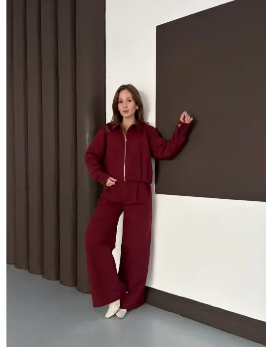 Trenç Takım Alt Üst Bordo Ons