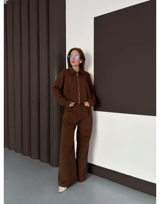 Trenç Takım Alt Üst Kahve Ons