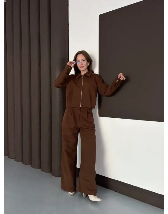 Trenç Takım Alt Üst Kahve Ons