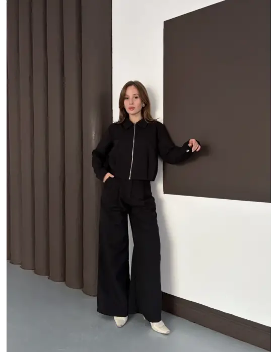 Trenç Takım Alt Üst Siyah Ons