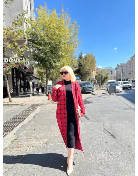 Triko Hırka Elbise İkili Takım Kırmızısiyah