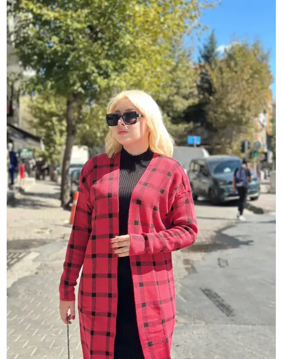 Triko Hırka Elbise İkili Takım Kırmızısiyah