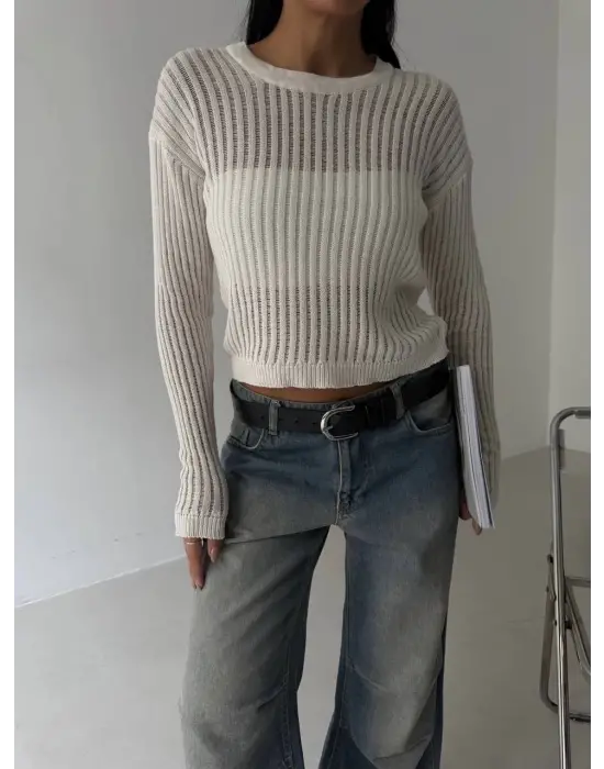 Triko Transparent Bluz Beyaz