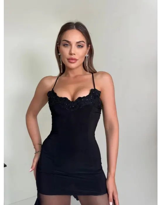 Tül Detaylı Mini Elbise