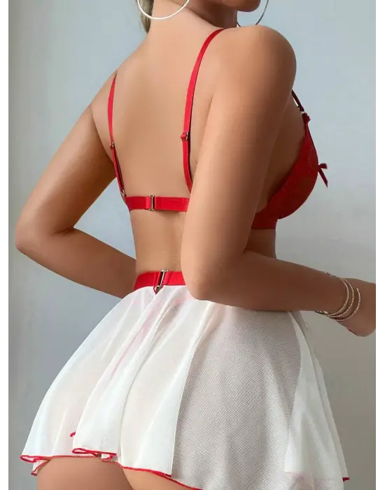 Tül Etekli Kırmızı Beyaz Fantazi Kadın Kostüm